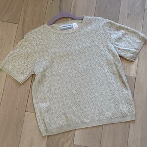 Women's Alfred Dunner Gold Beige Diamond Metallic Thread Sweater Blouse
